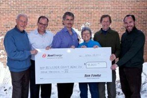 Xcel Energy Supports Project Hope. Listed, left to right: Dean Newman, Craig Eicher (Xcel), Mark Fox (Xcel) , Emily Lewis, and Brian Kozel